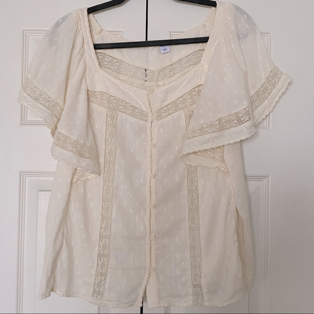 Old Navy Clip-Dot Crochet-Lace Button-front Blouse Size L Cream